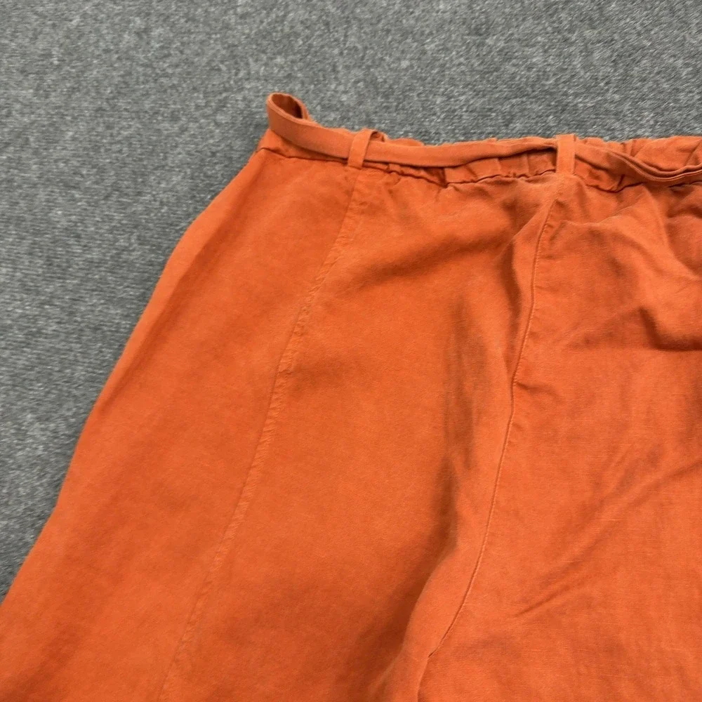 Eileen Fisher Pants Womens M Orange Tencel Linen Cropped Elastic Waist Casual